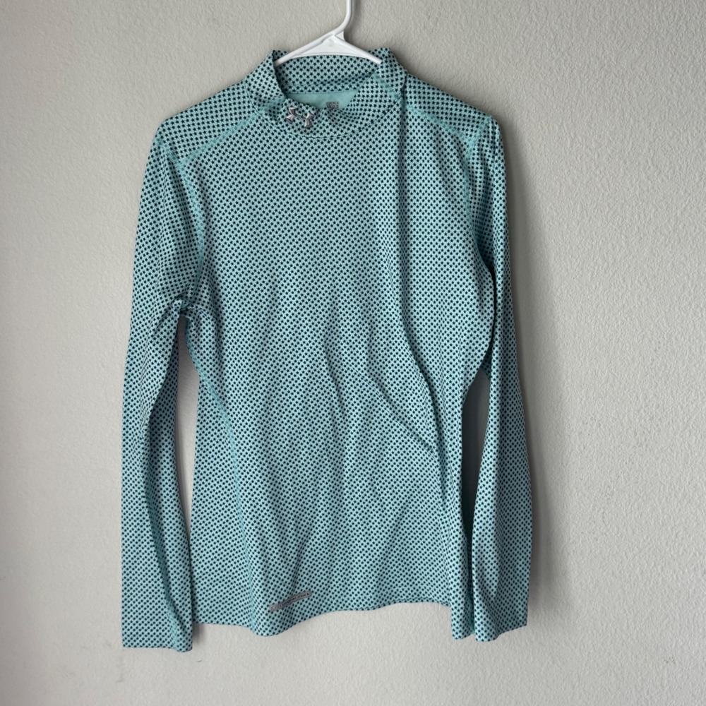 Under Armour ColdGear Women L Teal Star Print Mock Neck Fitted Base Layer Top